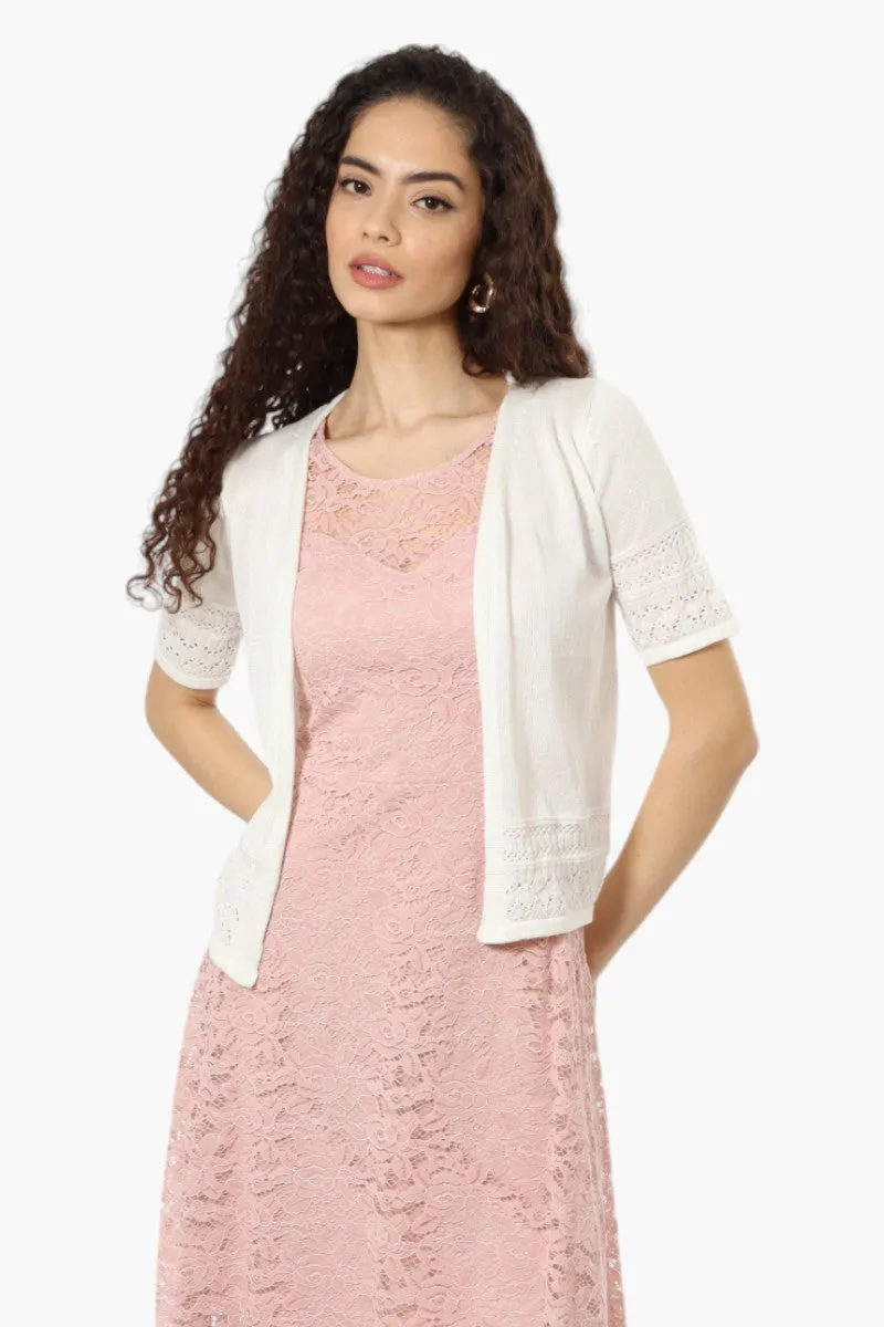 Impress Short Sleeve Crochet Shrug Cardigan - White sold by Fairweather