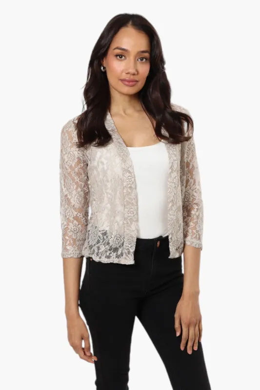 Impress Floral Lace 3/4 Sleeve Wrap Cardigan - Stone sold by Fairweather