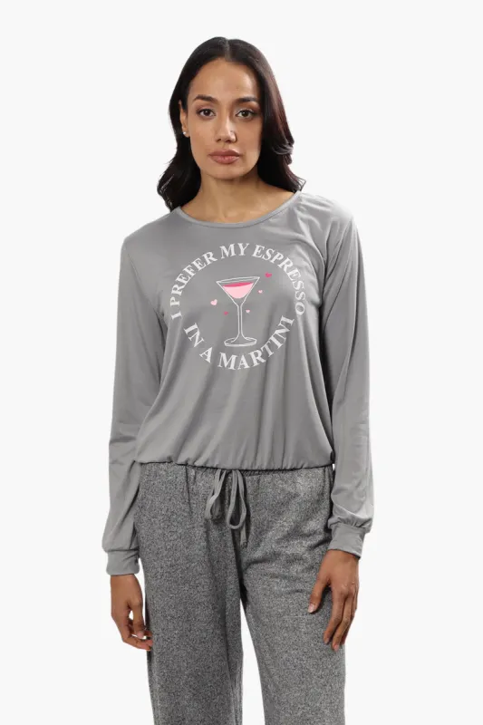 Cuddly Canuckies Martini Print Pajama Top - Grey sold by Fairweather