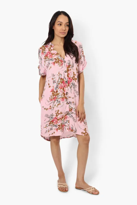Impress Floral Button Up Day Dress - Pink sold by Fairweather