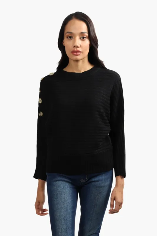 Majora Solid Button Sleeve Pullover Sweater - Black sold by Fairweather