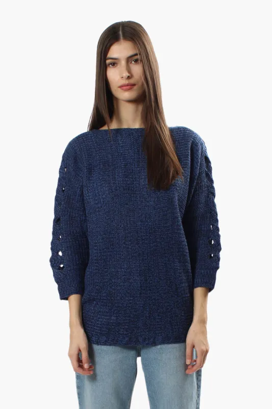 Majora Braided Sleeve Pullover Sweater - Navy sold by Fairweather