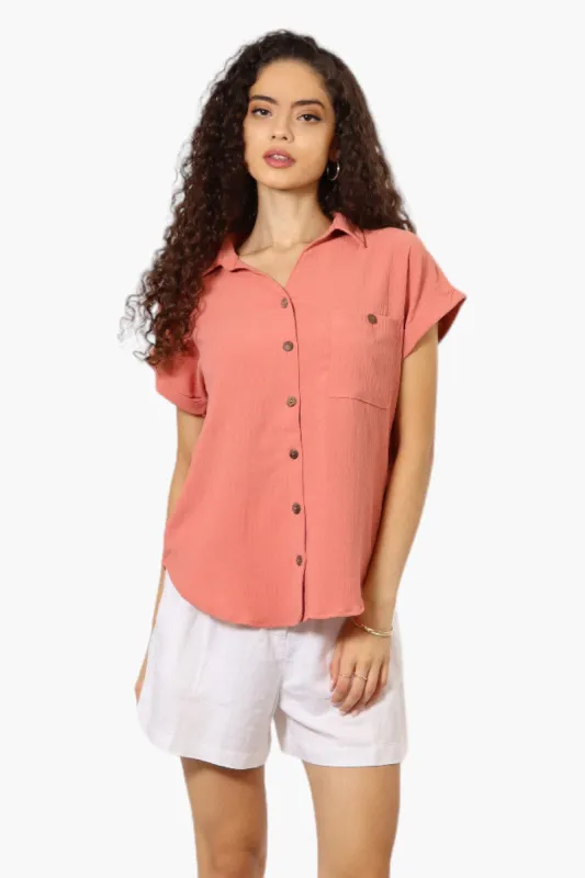 Urbanology Button Up Cap Sleeve Blouse - Pink sold by Fairweather