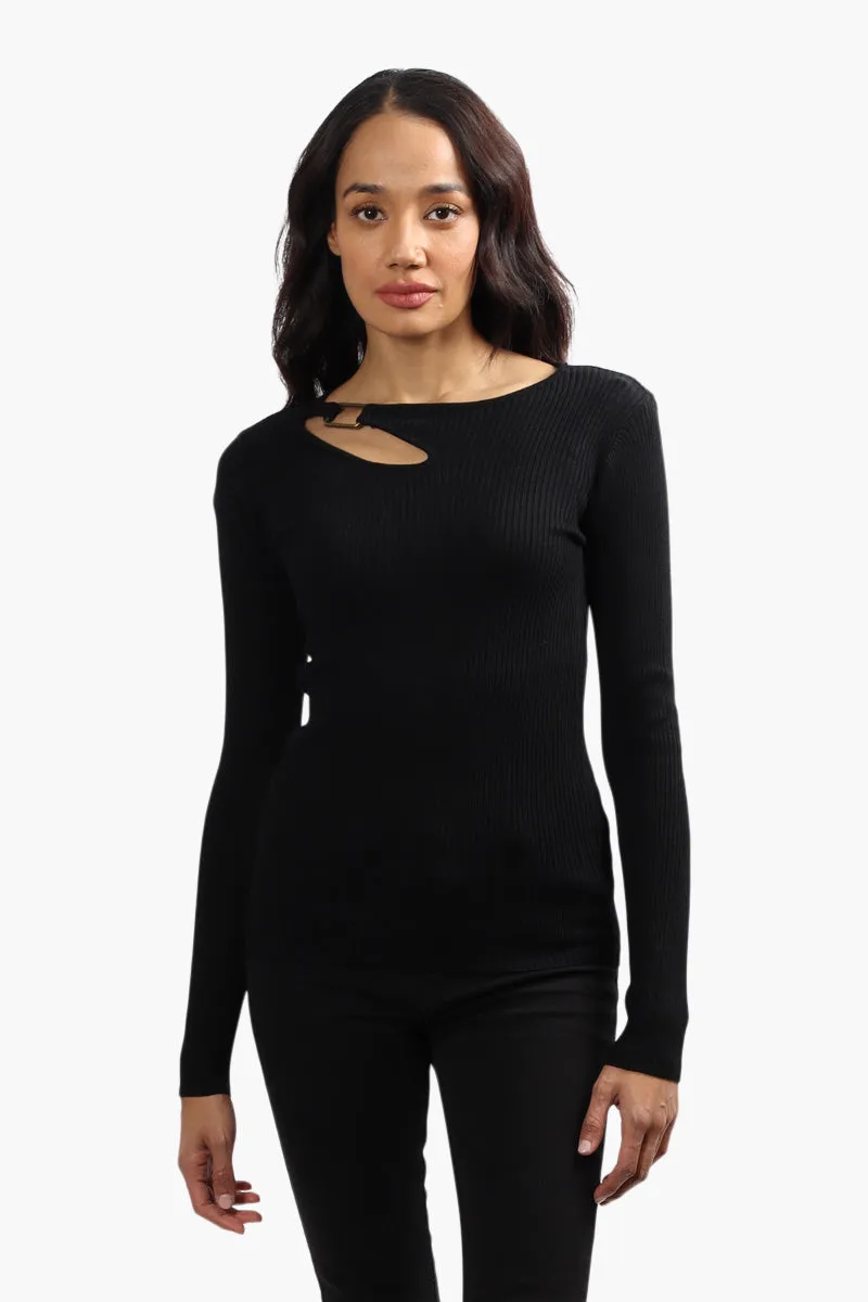 Limite Ribbed Keyhole Shoulder Pullover Sweater - Black sold by Fairweather