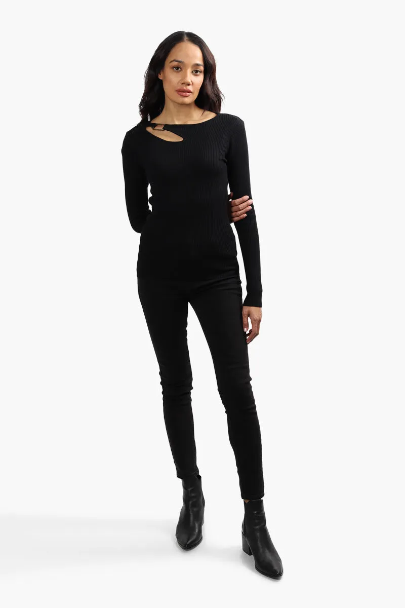 Limite Ribbed Keyhole Shoulder Pullover Sweater - Black sold by Fairweather product image thumbnail 2