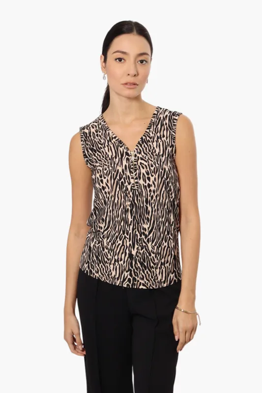 International INC Company Leopard Print Front Zip Tank Top - Beige sold by Fairweather
