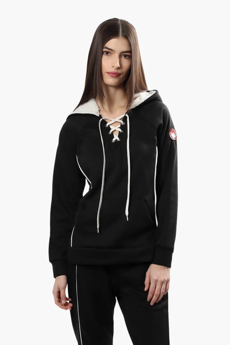 Canada Weather Gear Sherpa Lined Lace Up Hoodie - Black sold by Fairweather