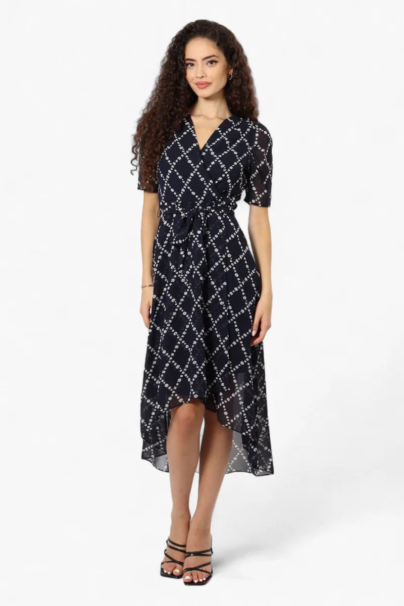 Limite Floral Belted Crossover Maxi Dress - Navy sold by Fairweather