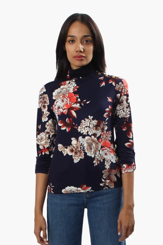Majora Floral Mock Neck Long Sleeve Top - Navy sold by Fairweather