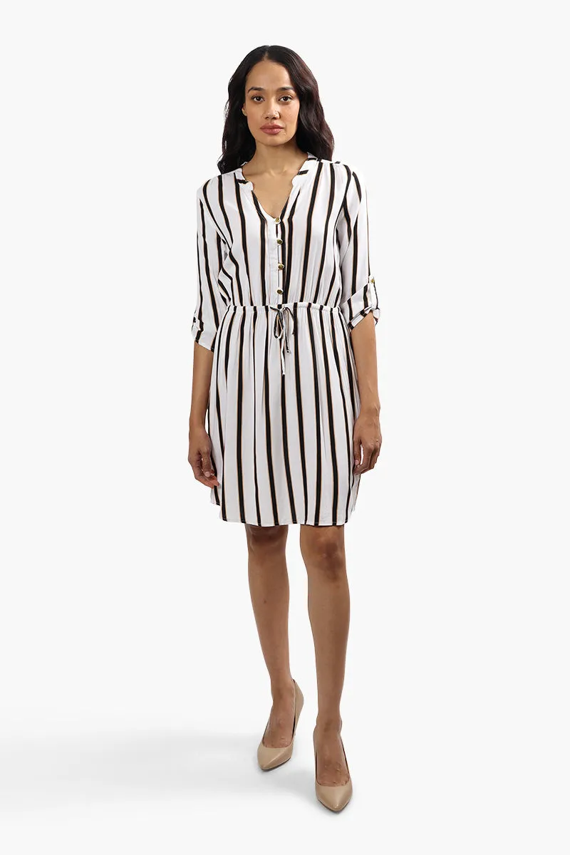 Beechers Brook Striped Roll Up Sleeve Day Dress - White sold by Fairweather