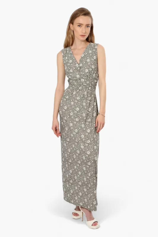 Limite Floral Padded Crossover Maxi Dress - Olive sold by Fairweather
