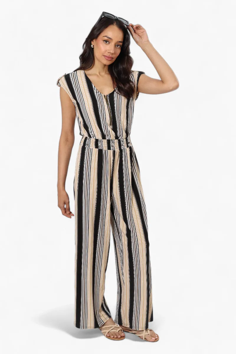 Majora Striped Front Zip Cinched Waist Jumpsuit - Beige sold by Fairweather product image thumbnail 2