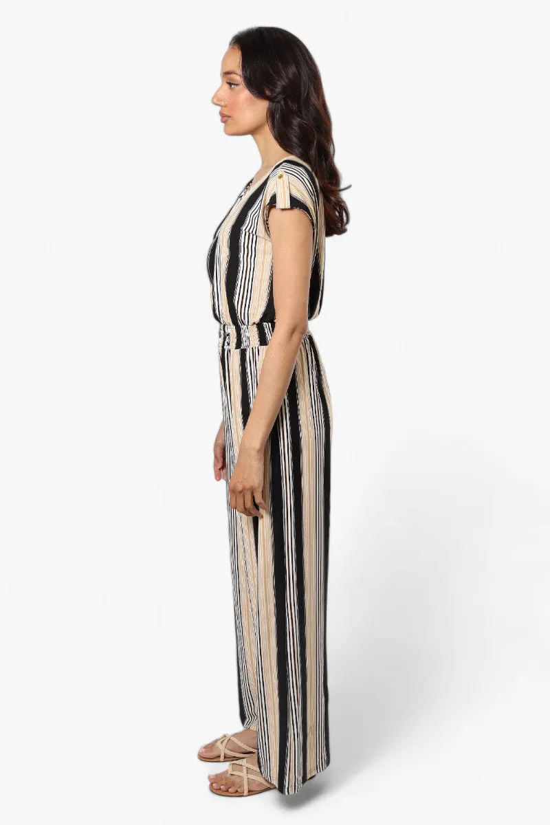 Majora Striped Front Zip Cinched Waist Jumpsuit - Beige sold by Fairweather product image thumbnail 3