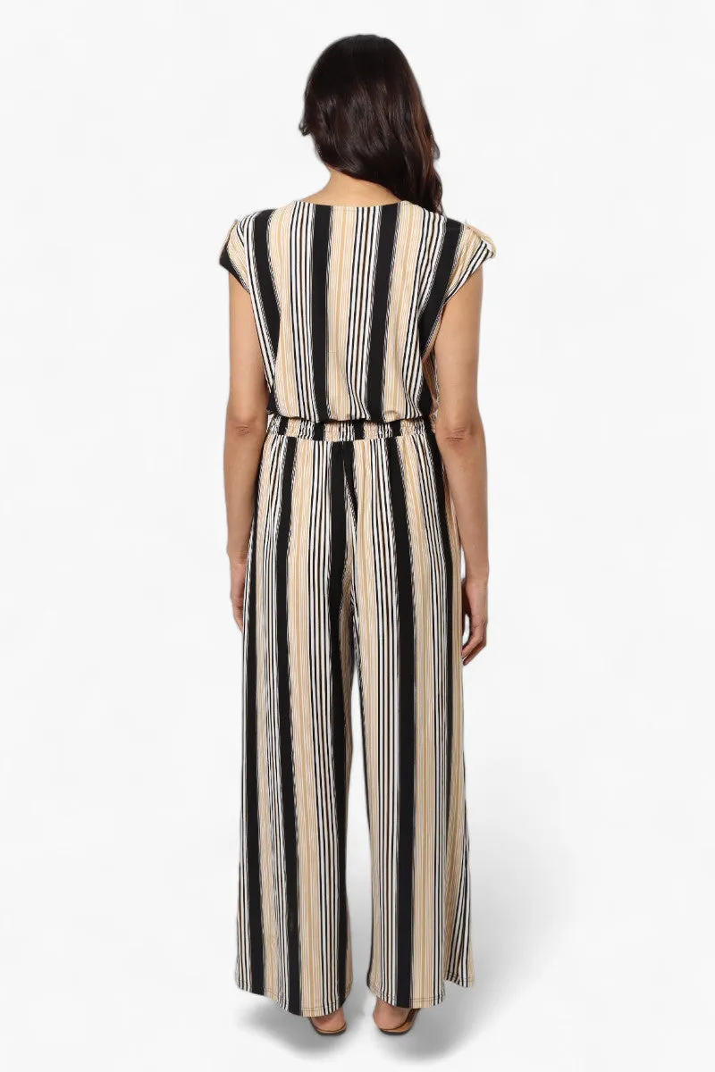 Majora Striped Front Zip Cinched Waist Jumpsuit - Beige sold by Fairweather product image thumbnail 4