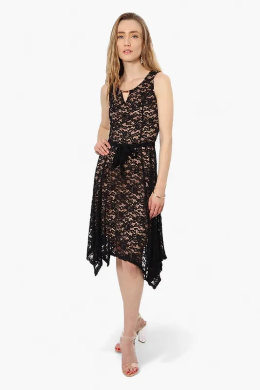 Limite Belted Lace Keyhole Cocktail Dress - Black sold by Fairweather