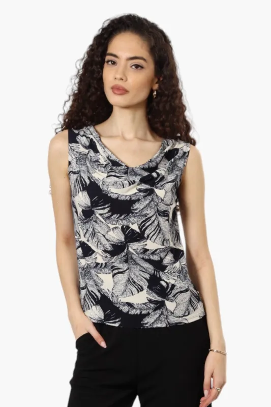 Impress Leaf Pattern Cowl Neck Tank Top - Navy sold by Fairweather