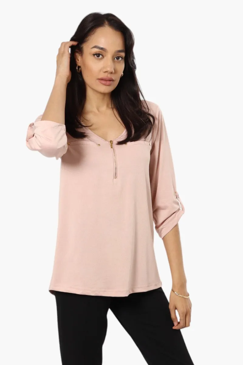International INC Company Roll Up Sleeve Front Pocket Shirt - Blush sold by Fairweather