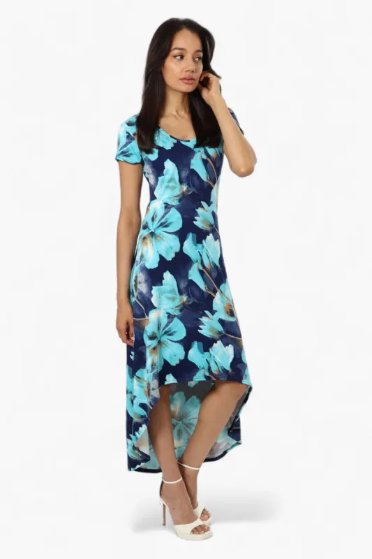 International INC Company Floral High Low Cap Sleeve Maxi Dress - Navy sold by Fairweather