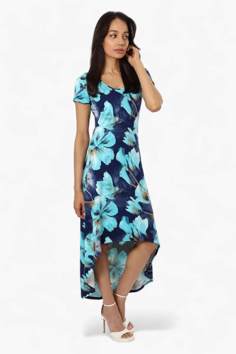 International INC Company Floral High Low Cap Sleeve Maxi Dress - Navy sold by Fairweather