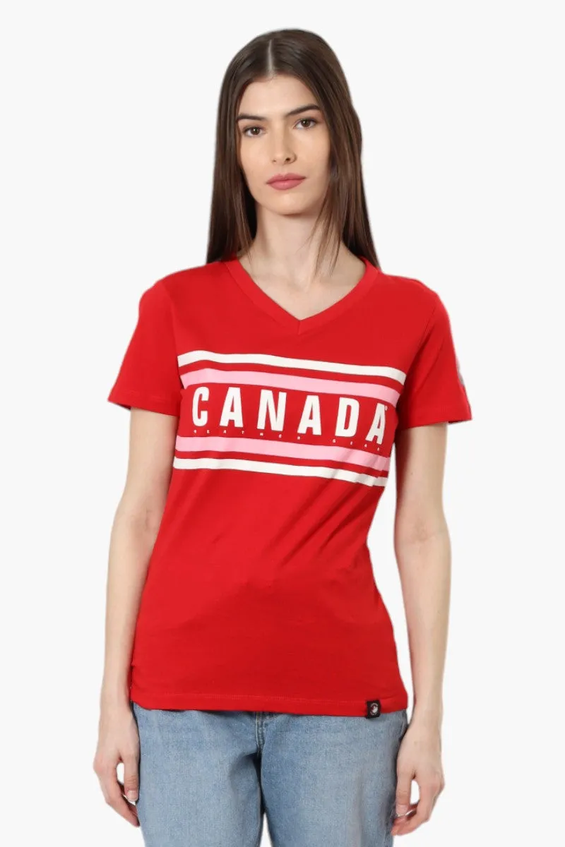 Canada Weather Gear Striped Canada Print Tee - Red sold by Fairweather