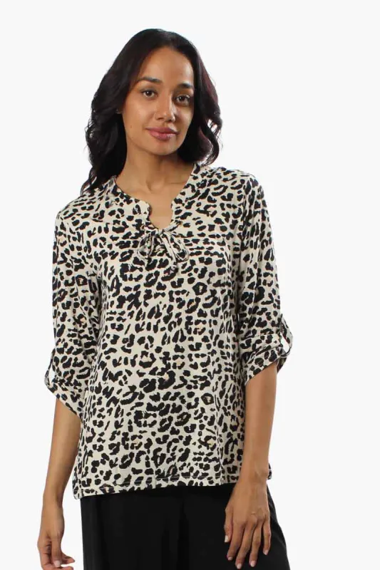 Majora Patterned Roll Up Sleeve Blouse - Beige sold by Fairweather