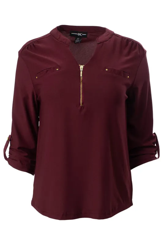 Solid Roll Up Sleeve Front Pocket Shirt - Burgundy sold by Fairweather