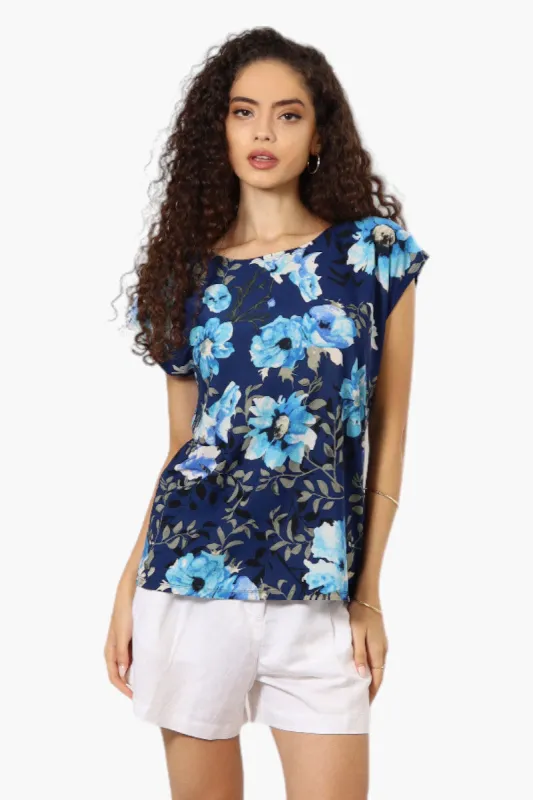 Impress Floral Cap Sleeve Tee - Navy sold by Fairweather