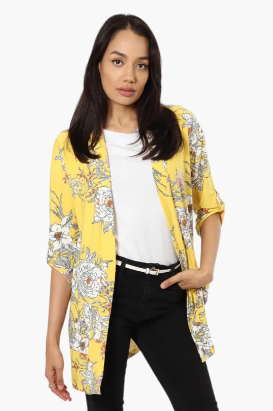 International INC Company Floral Roll Up Sleeve Cardigan - Yellow sold by Fairweather