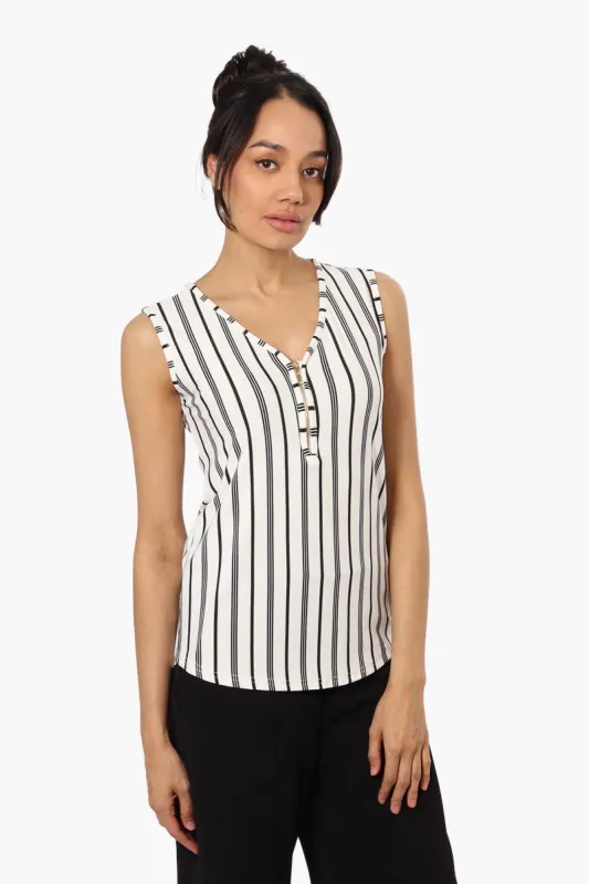 International INC Company Striped Front Zip Tank Top - White sold by Fairweather