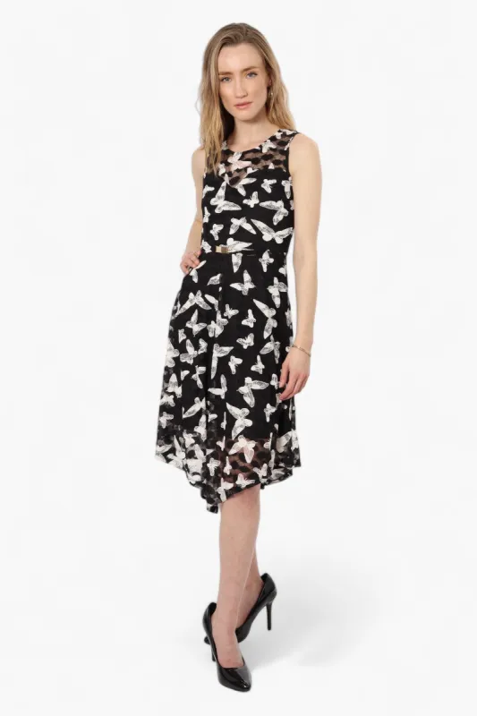 Limite Sleeveless Butterfly Pattern Day Dress - Black sold by Fairweather