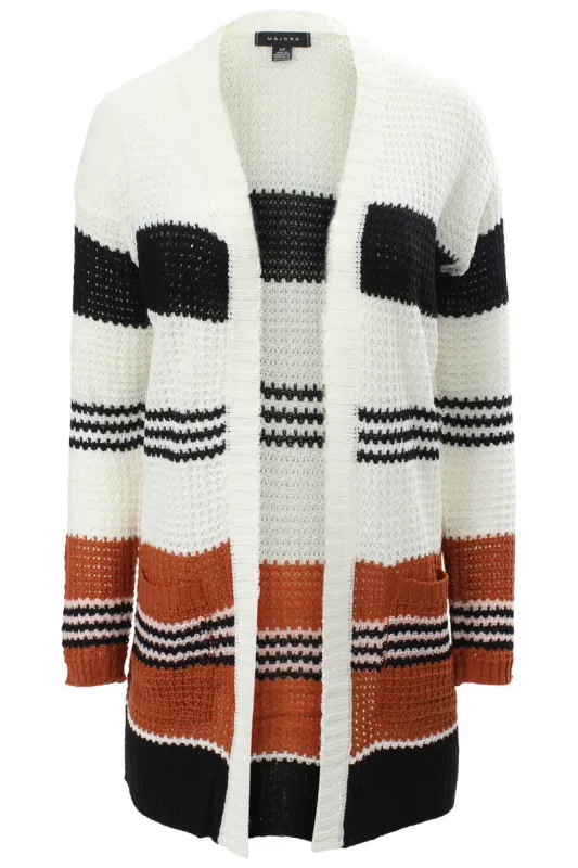 International INC Company Striped Open Front Cardigan - White sold by Fairweather