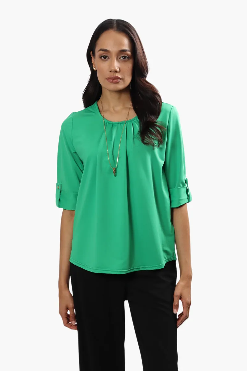 Beechers Brook Solid Roll Up Sleeve Blouse - Green sold by Fairweather