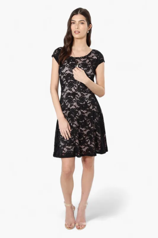 Limite Floral Lace Necklace Cocktail Dress - Black sold by Fairweather