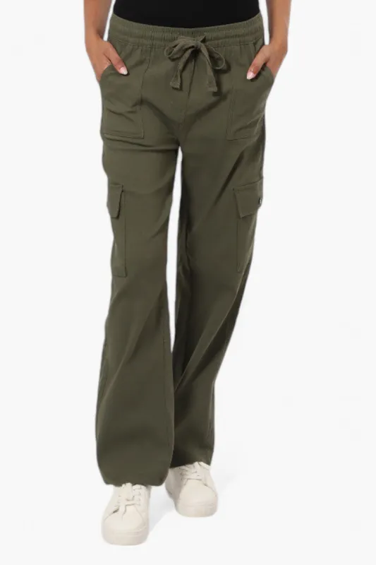 Urbanology Solid Tie Waist Cargo Pants - Olive sold by Fairweather