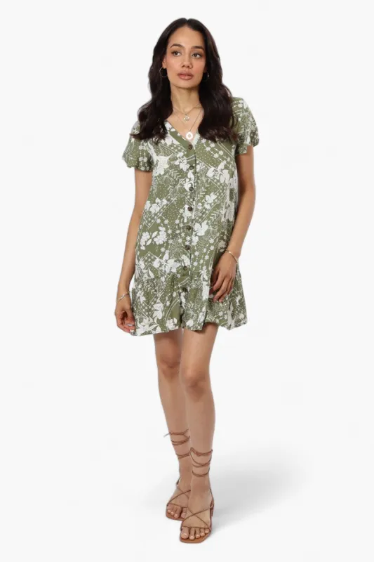 International INC Company Patterned Button Down Day Dress - Green sold by Fairweather