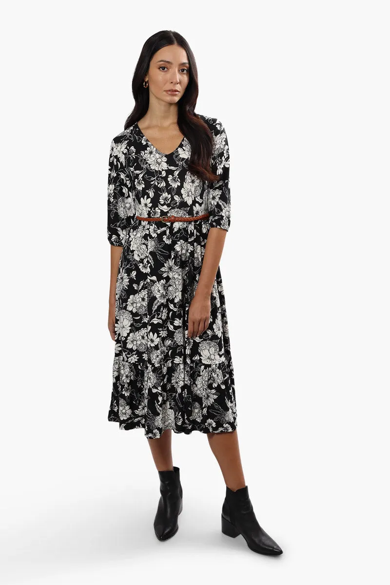 International INC Company Floral Belted Midi Dress - Black sold by Fairweather