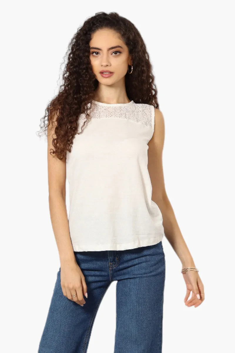 Majora Solid Lace Shoulder Tank Top - White sold by Fairweather