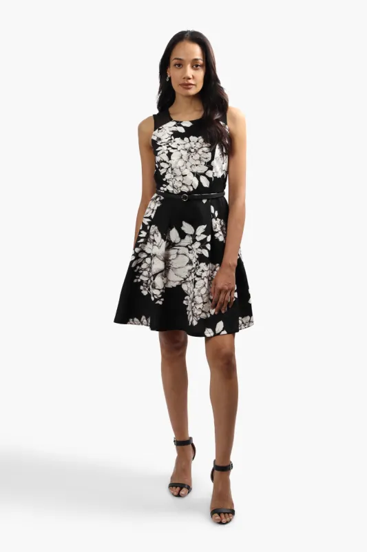 Limite Belted Floral Cocktail Dress - Black sold by Fairweather