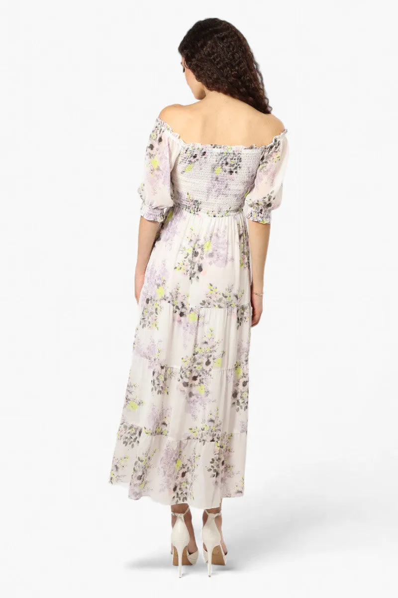 Limite Floral Tiered Puff Sleeve Maxi Dress - White sold by Fairweather product image thumbnail 4