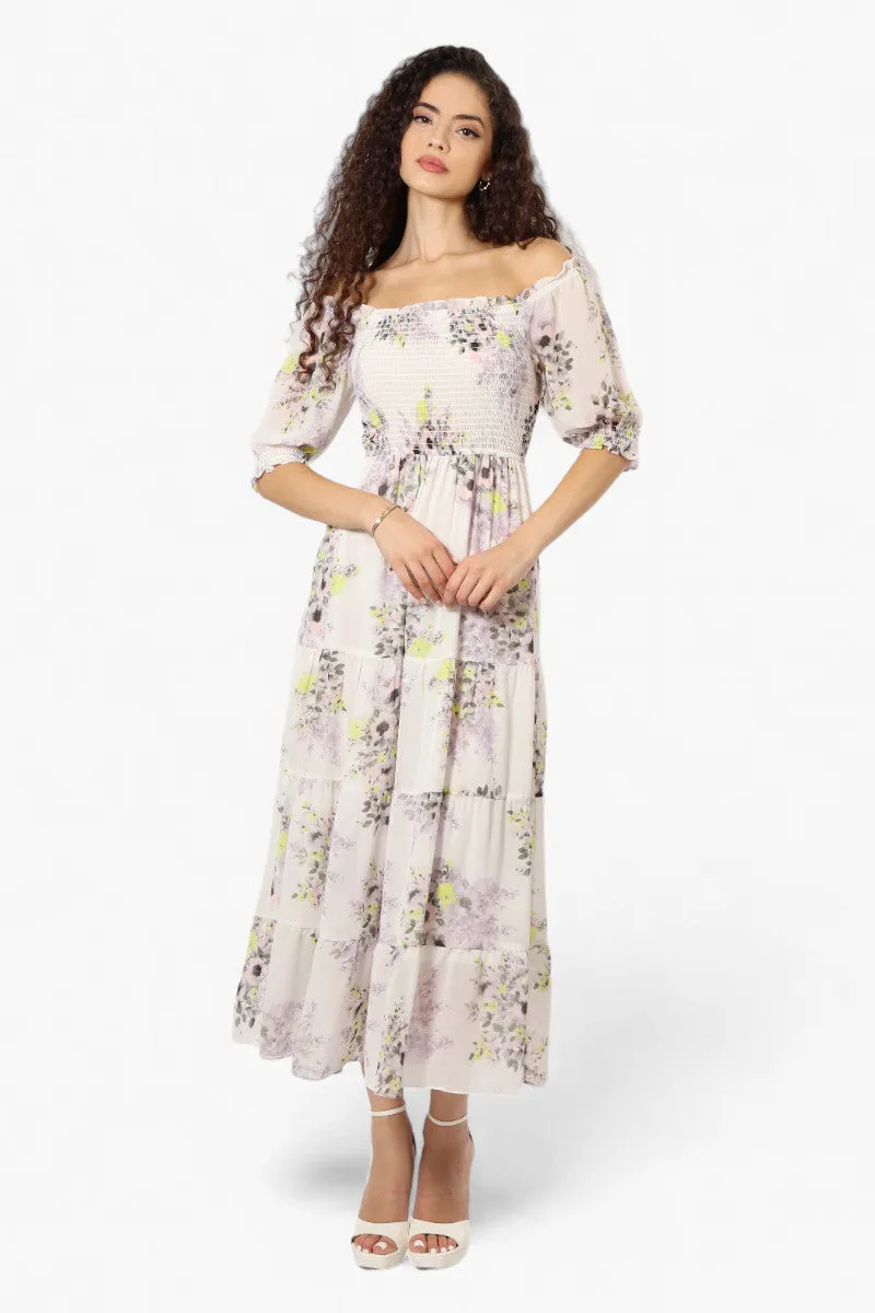 Limite Floral Tiered Puff Sleeve Maxi Dress - White sold by Fairweather product image thumbnail 2