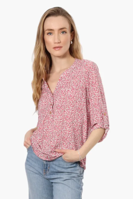 Beechers Brook Floral Front Pocket Henley Shirt - Pink sold by Fairweather