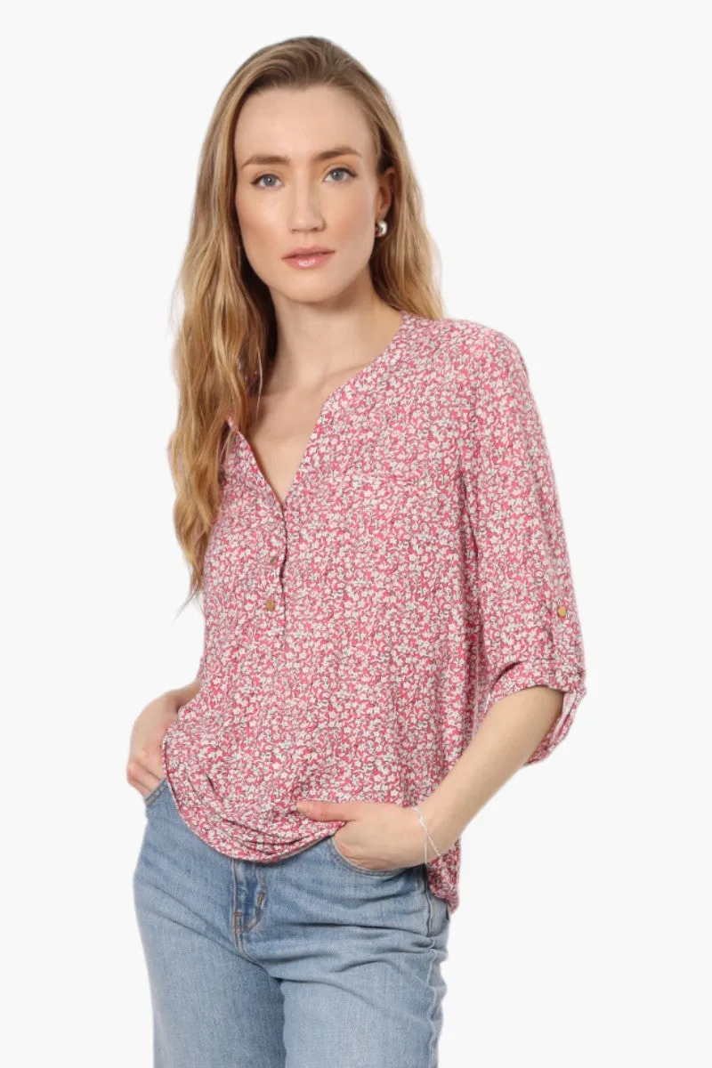 Beechers Brook Floral Front Pocket Henley Shirt - Pink sold by Fairweather
