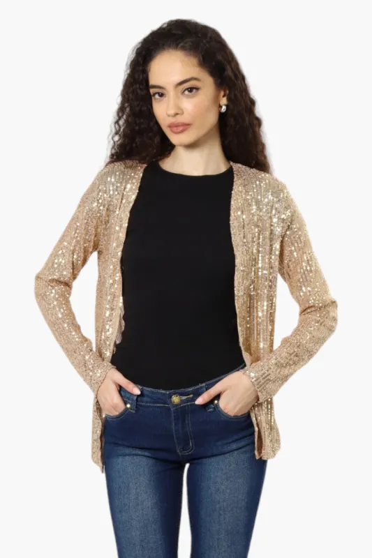 Limite Long Sleeve Sequin Wrap Cardigan - Beige sold by Fairweather