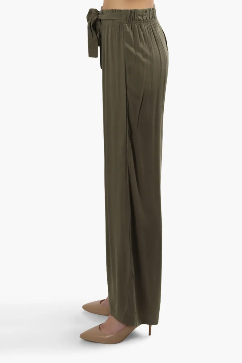 Solid Wide Leg Belted Palazzo Pants - Olive sold by Fairweather product image thumbnail 3
