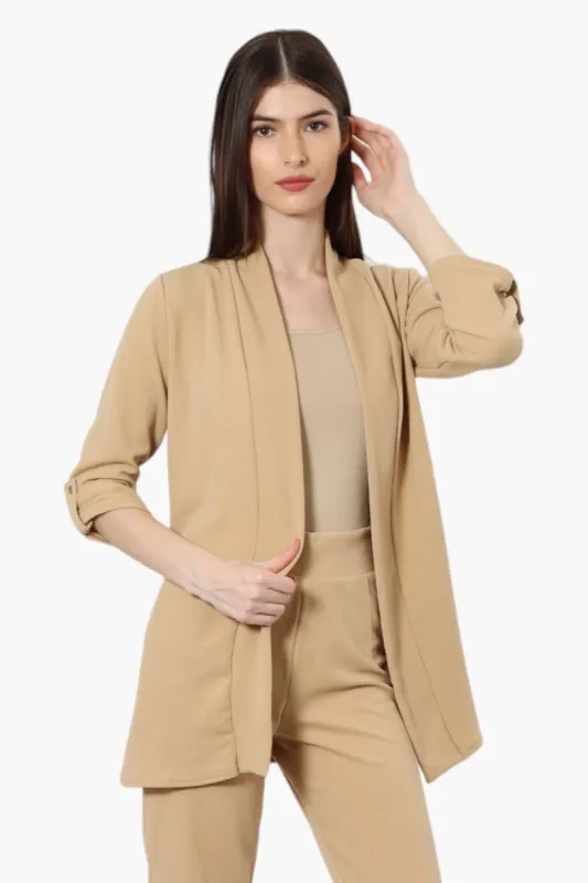 Impress Solid Roll Up Sleeve Cardigan - Beige sold by Fairweather