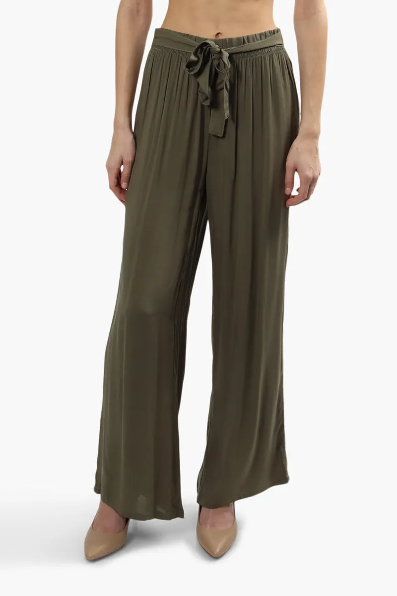 Solid Wide Leg Belted Palazzo Pants - Olive sold by Fairweather