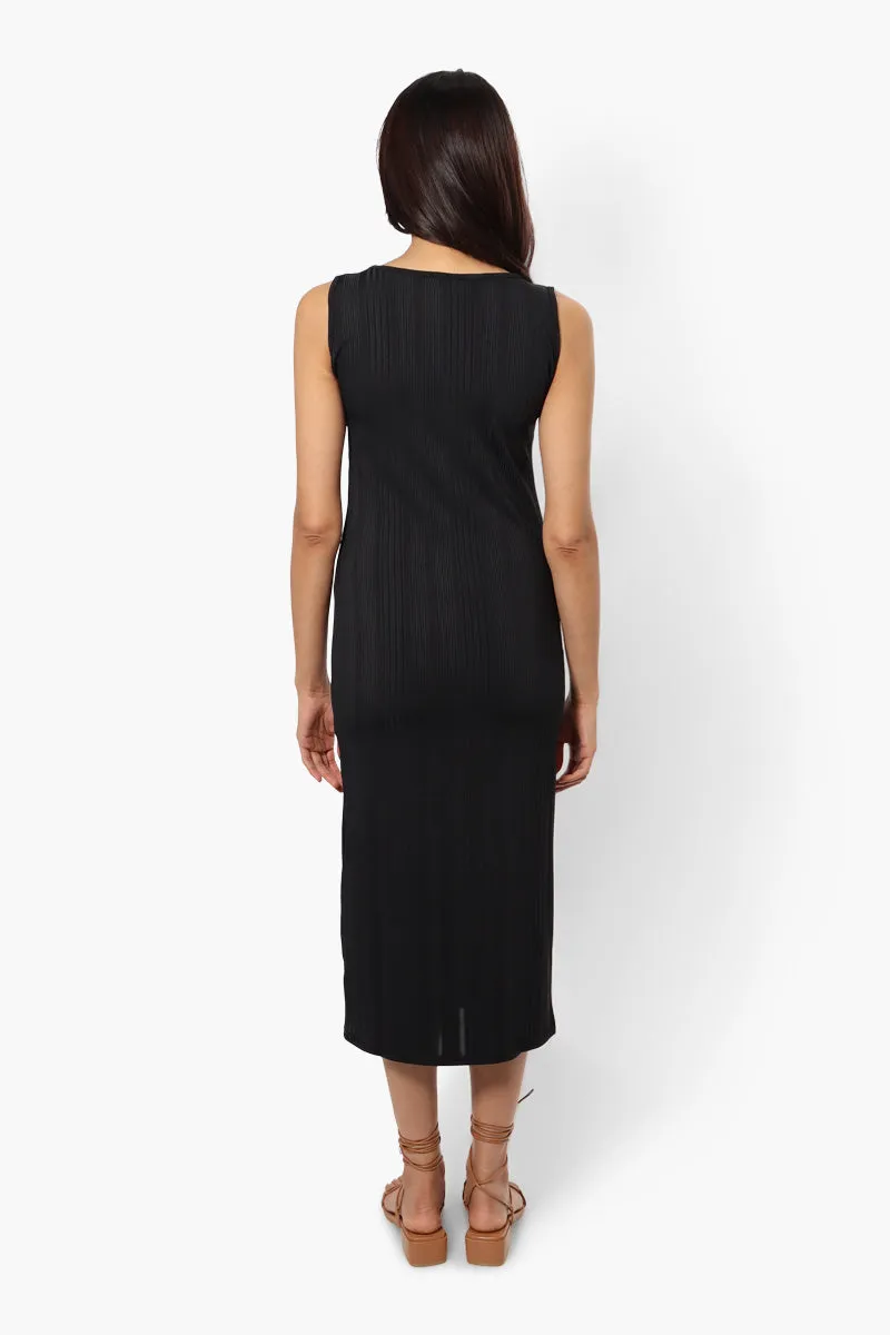 Magazine Front Button Ribbed Midi Dress - Black sold by Fairweather product image thumbnail 4