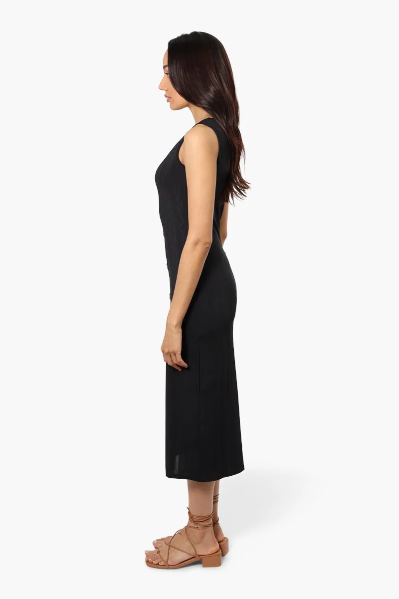 Magazine Front Button Ribbed Midi Dress - Black sold by Fairweather product image thumbnail 3