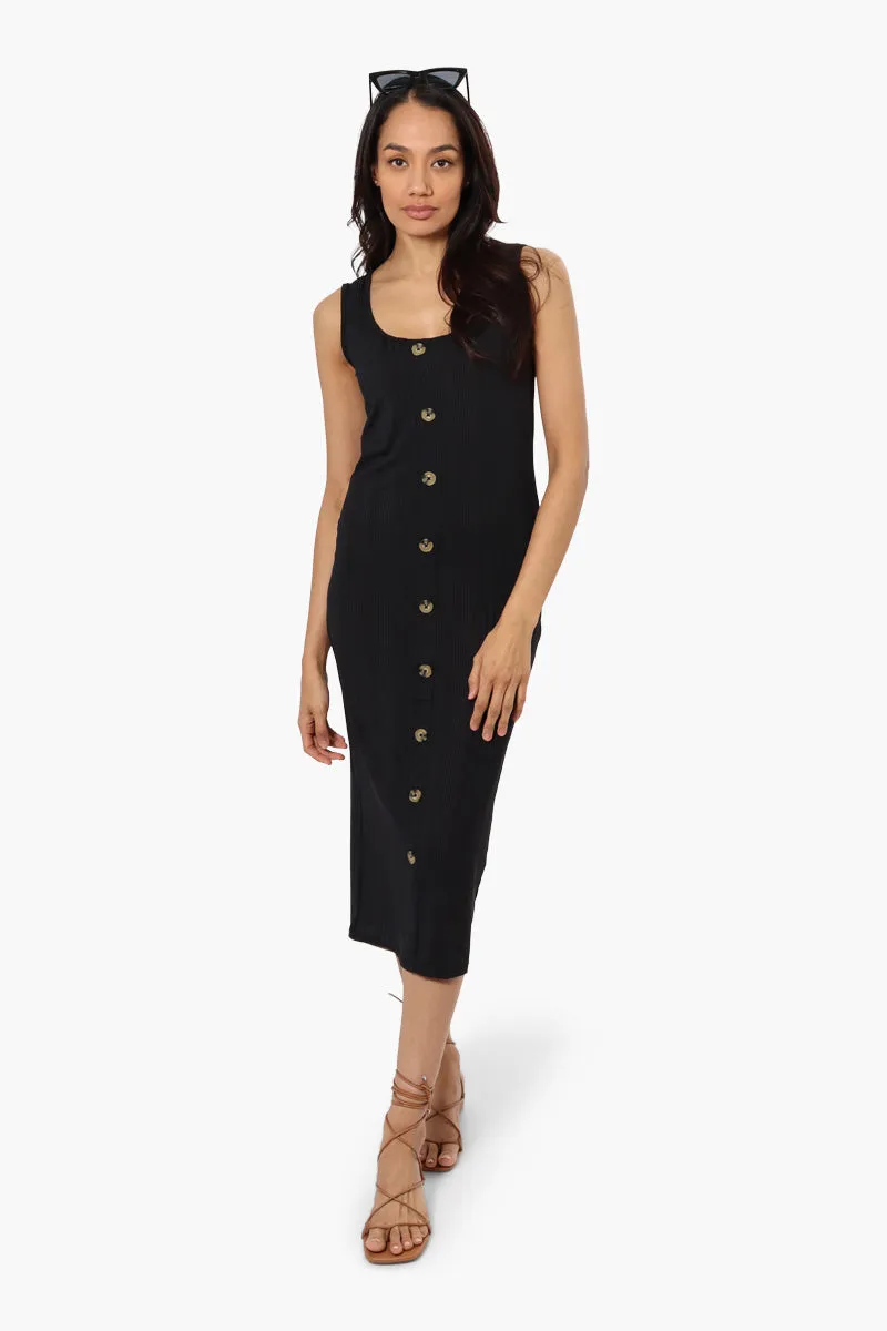 Magazine Front Button Ribbed Midi Dress - Black sold by Fairweather product image thumbnail 2