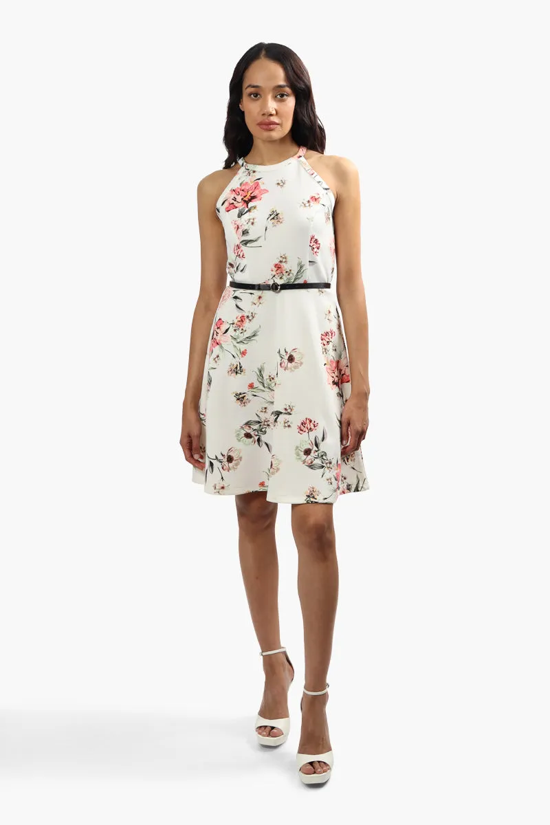 Impress Belted Floral Day Dress - White sold by Fairweather